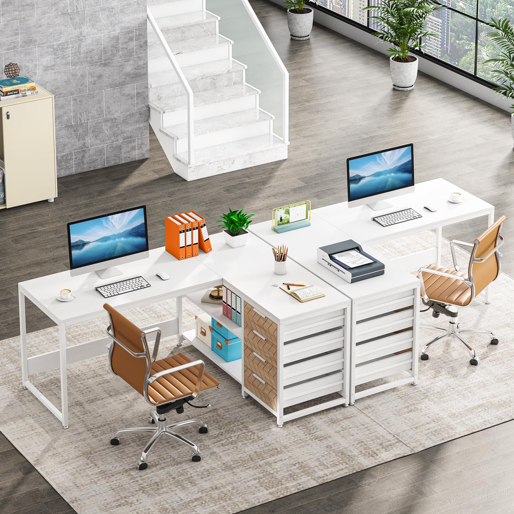 Tribesigns L Shaped Computer Desk with Storage Drawers, 59 inch Corner Desk with Shelves, Reversible L-Shaped Office Desk Study Writing Table Workstation for Home Office, White