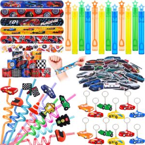 keleno 98 race car party favors race car birthday party supplies straw bubble slap band sticker racing toy gift boy kid filler goodie bag stuffer racecar themed decorations