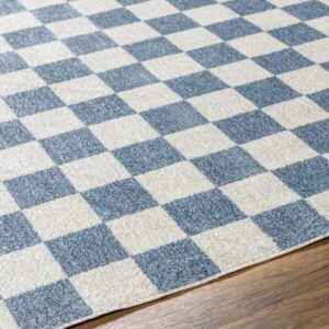 Mark&Day Washable Rugs, 2x3 Shaquina Modern Pale Blue Checkered Rug, Blue Ivory Carpet for Living Room, Bedroom or Kitchen (2' x 3', Machine Washable)