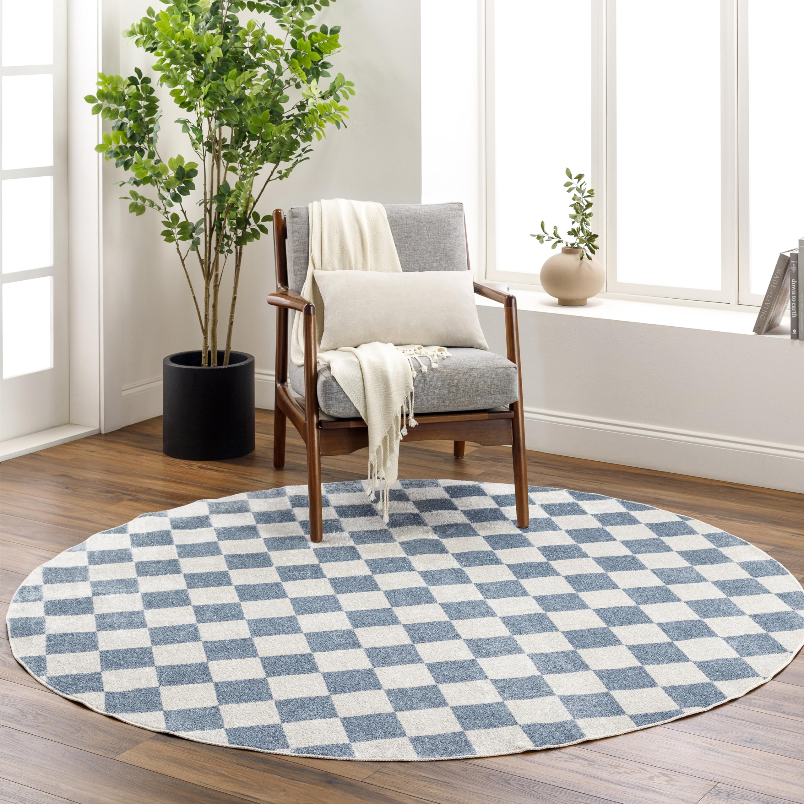 Mark&Day Washable Rugs, 2x3 Shaquina Modern Pale Blue Checkered Rug, Blue Ivory Carpet for Living Room, Bedroom or Kitchen (2' x 3', Machine Washable)