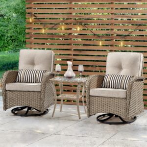 meetleisure patio swivel glider wicker chairs - outdoor swivel rocking chairs set of 2 with wicker side table, outdoor swivel rocker chair set 3 piece patio furniture set(natural color/beige)