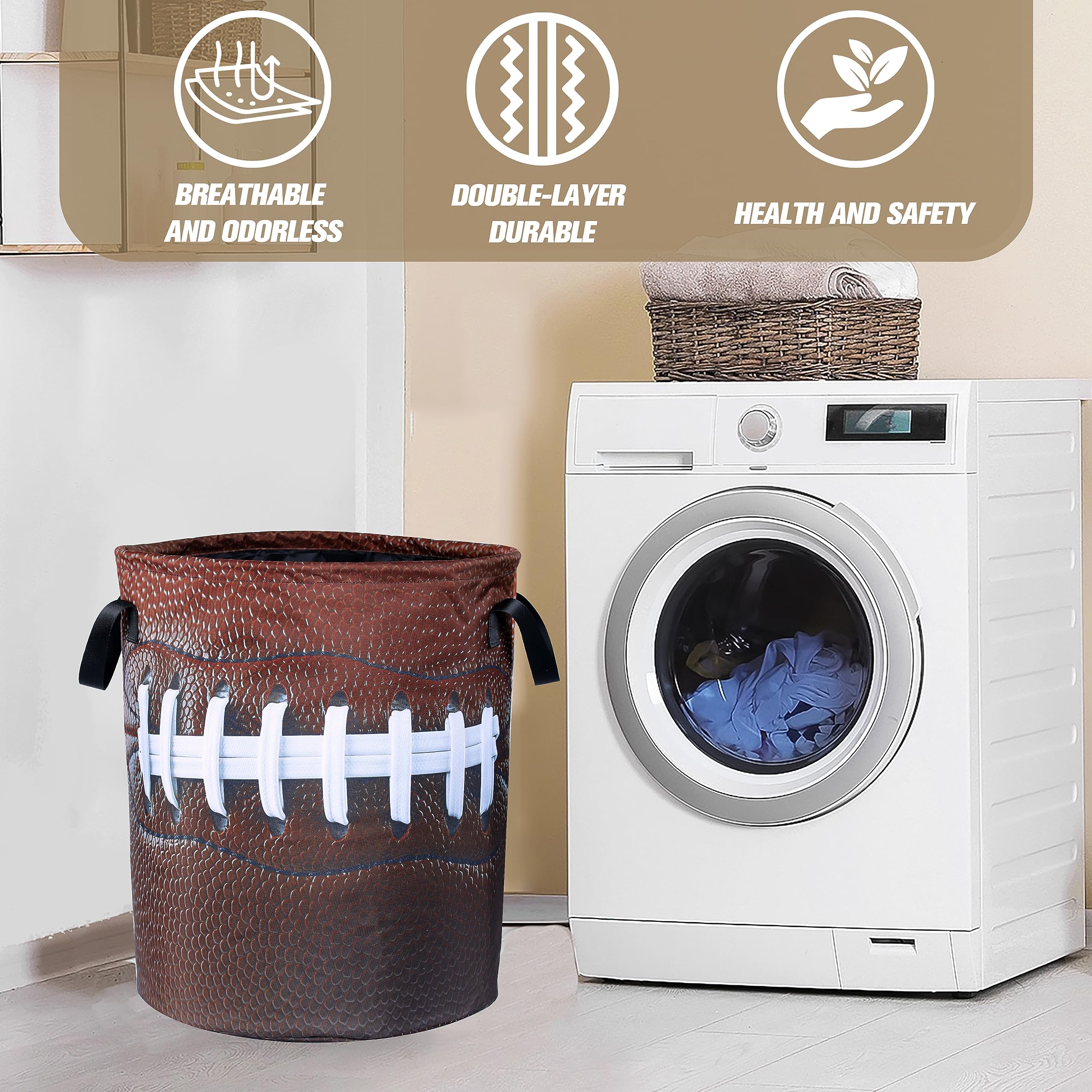 Football Laundry Basket American Ball Foldable Oxford Cloth Funny Tote Bag Laundry Hamper Clothes Storage Bucket Organizer For Bathroom/Laundry Storage/Bedroom 17.7x13.7 Inch