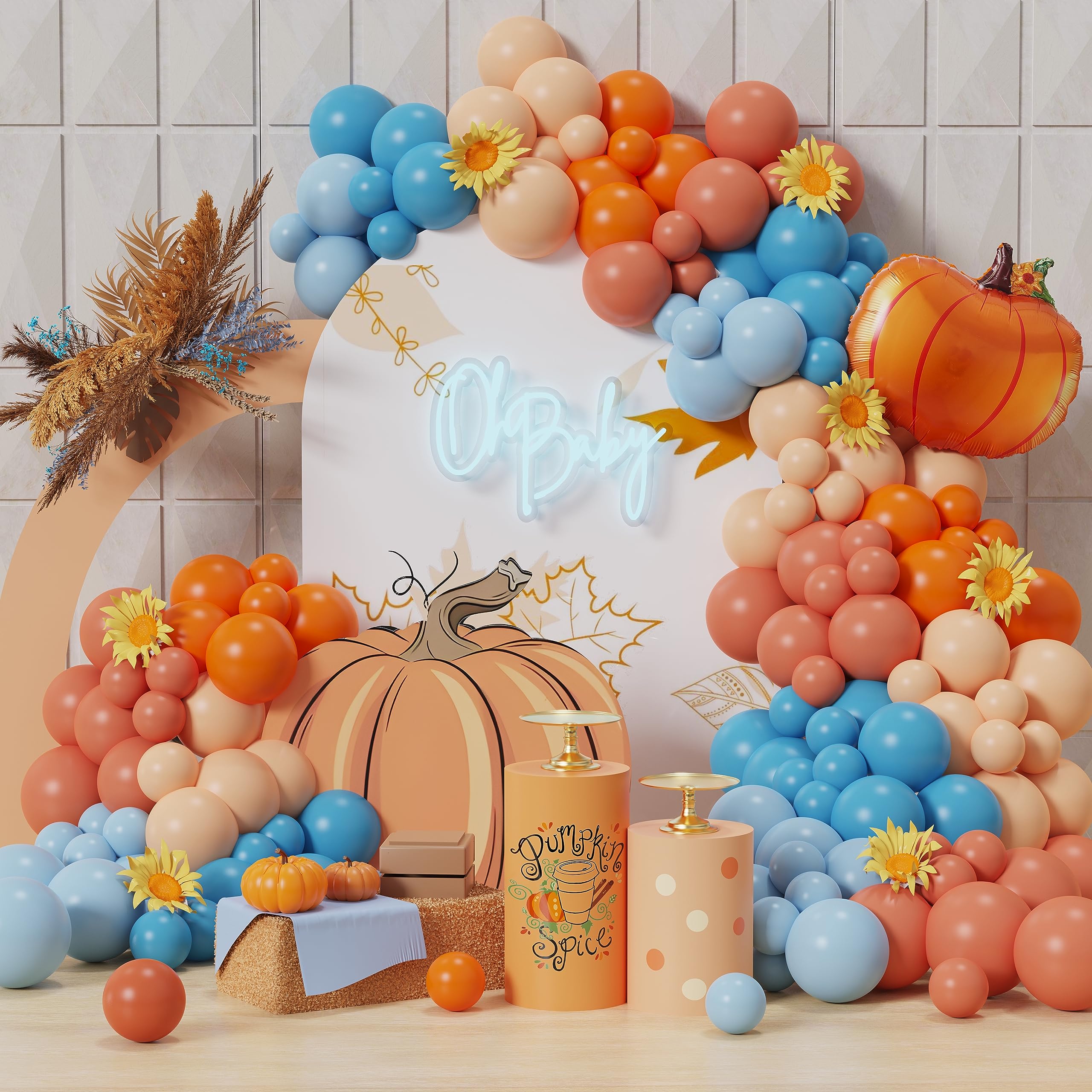 Blue Little Pumpkin Balloon Garland Kit with Orange Pumpkin Balloon for Little Pumpkin Birthday Fall Baby Shower Little Pumpkin Party Decoration