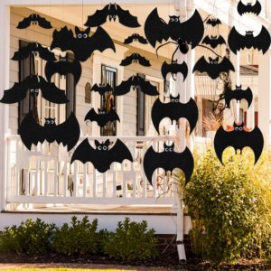 pinkblume halloween hanging bats decorations felt large black bat garland with 3d eye stickers for halloween birthday bachelorette party supplies home indoor outdoor tree porch yard lawn decor 24pcs