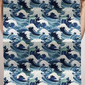 CENTRAL 23 Blue Wrapping Paper - 6 Sheets of Birthday Gift Wrap - Japanese Great Wave Inspired - Ocean Themed - For Kids Men Women - Recyclable