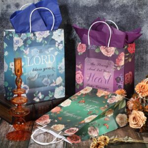 Tenceur 32 Pcs Bible Gift Paper Bags Religious Gift Bags with 32 Tissues Bible Verse Paper Gifts Bags with Handles Christian Gift Bag Inspirational Flower Party Favor Bags for Wedding Birthday Favors