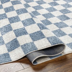 Mark&Day Washable Rugs, 2x3 Shaquina Modern Pale Blue Checkered Rug, Blue Ivory Carpet for Living Room, Bedroom or Kitchen (2' x 3', Machine Washable)