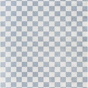 Mark&Day Washable Rugs, 2x3 Shaquina Modern Pale Blue Checkered Rug, Blue Ivory Carpet for Living Room, Bedroom or Kitchen (2' x 3', Machine Washable)