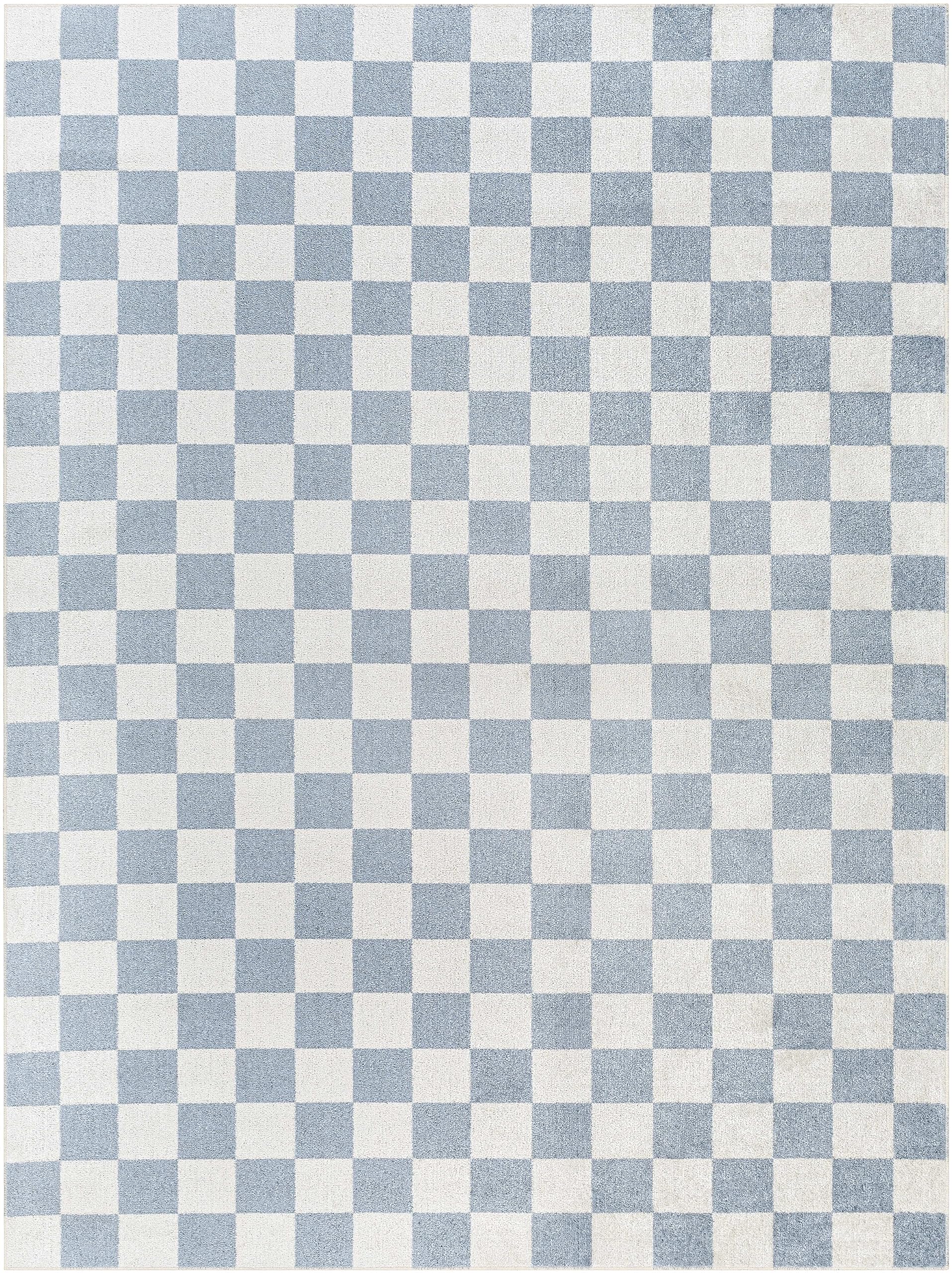 Mark&Day Washable Rugs, 2x3 Shaquina Modern Pale Blue Checkered Rug, Blue Ivory Carpet for Living Room, Bedroom or Kitchen (2' x 3', Machine Washable)