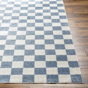 Mark&Day Washable Rugs, 2x3 Shaquina Modern Pale Blue Checkered Rug, Blue Ivory Carpet for Living Room, Bedroom or Kitchen (2' x 3', Machine Washable)