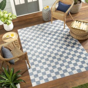 mark&day washable rugs, 2x3 shaquina modern pale blue checkered rug, blue ivory carpet for living room, bedroom or kitchen (2' x 3', machine washable)