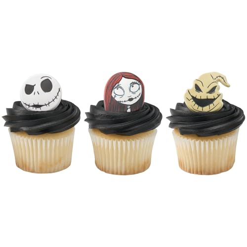 DecoPac The Nightmare Before Christmas Rings, Cupcake Decorations Featuring Jack, Sally, And Oogie Boogy - 24 Pack