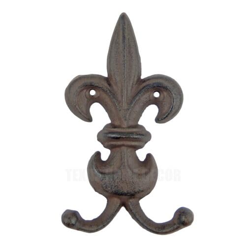 Vintage Fleur De Lis Double Wall Hook Cast Iron Key Coat Towel Hanger Antique Finish