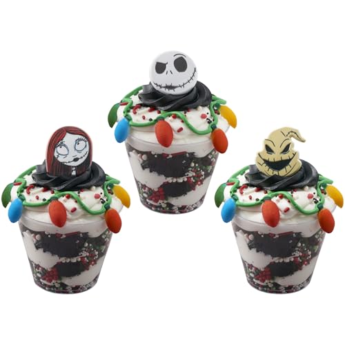 DecoPac The Nightmare Before Christmas Rings, Cupcake Decorations Featuring Jack, Sally, And Oogie Boogy - 24 Pack