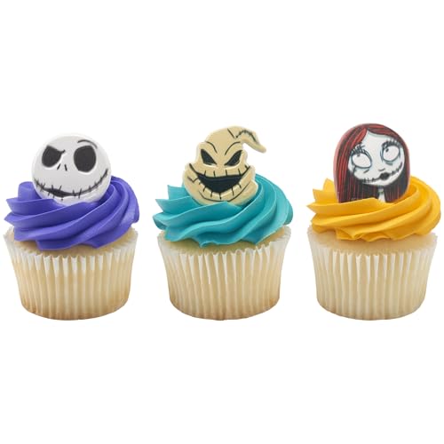 DecoPac The Nightmare Before Christmas Rings, Cupcake Decorations Featuring Jack, Sally, And Oogie Boogy - 24 Pack