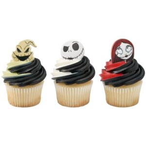 DecoPac The Nightmare Before Christmas Rings, Cupcake Decorations Featuring Jack, Sally, And Oogie Boogy - 24 Pack