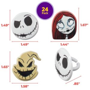 DecoPac The Nightmare Before Christmas Rings, Cupcake Decorations Featuring Jack, Sally, And Oogie Boogy - 24 Pack