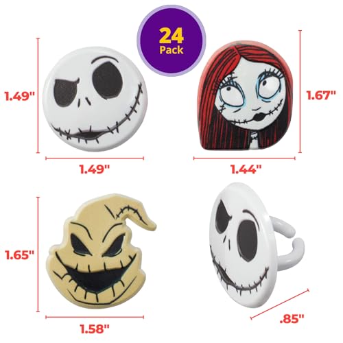 DecoPac The Nightmare Before Christmas Rings, Cupcake Decorations Featuring Jack, Sally, And Oogie Boogy - 24 Pack