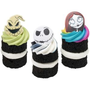 DecoPac The Nightmare Before Christmas Rings, Cupcake Decorations Featuring Jack, Sally, And Oogie Boogy - 24 Pack