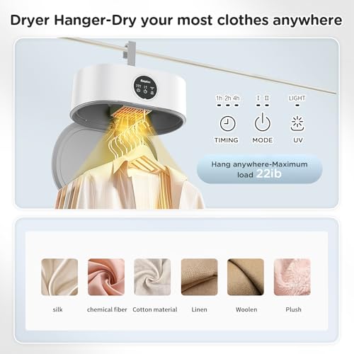 EasyAcc Clothes Dryer - Upgraded 20min - 2H Quickly Drying, Timer, Easy to Use, Clothes Dryer Electric for Apartments Travel Dorm RVs, For Light Clothes, Underwear, Swimsuit