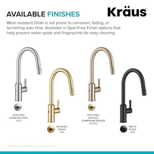 KRAUS Oletto Touchless Sensor Pull-Down Single Handle Kitchen Faucet in Brushed Brass, KSF-2830BB