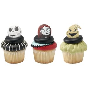 decopac the nightmare before christmas rings, cupcake decorations featuring jack, sally, and oogie boogy - 24 pack