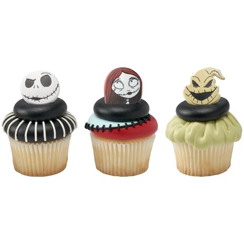 DecoPac The Nightmare Before Christmas Rings, Cupcake Decorations Featuring Jack, Sally, And Oogie Boogy - 24 Pack