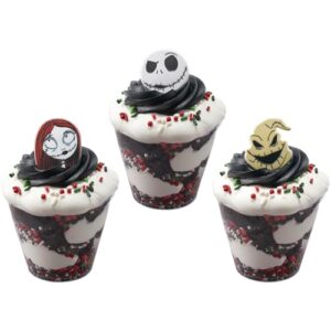 DecoPac The Nightmare Before Christmas Rings, Cupcake Decorations Featuring Jack, Sally, And Oogie Boogy - 24 Pack