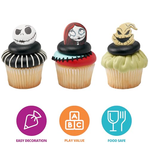 DecoPac The Nightmare Before Christmas Rings, Cupcake Decorations Featuring Jack, Sally, And Oogie Boogy - 24 Pack