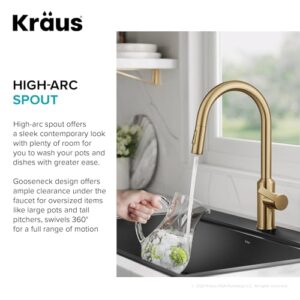 KRAUS Oletto Touchless Sensor Pull-Down Single Handle Kitchen Faucet in Brushed Brass, KSF-2830BB