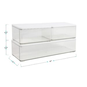 Martha Stewart Grady Clear Plastic Stackable Storage Boxes with White Engineered Wood Lids, Set of 3