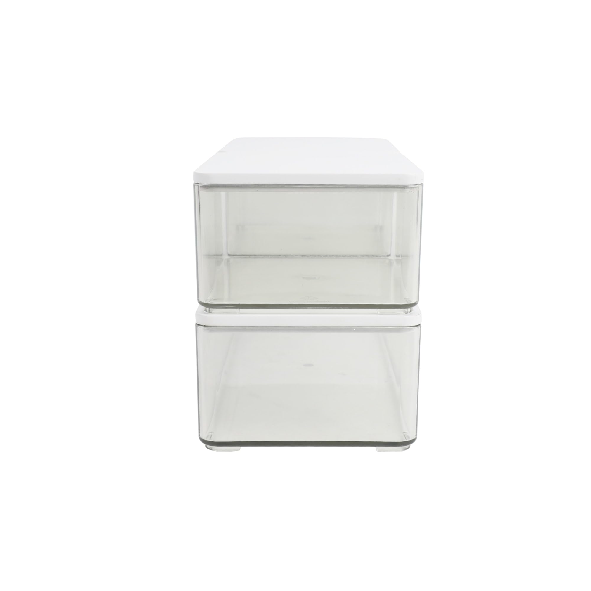 Martha Stewart Grady Clear Plastic Stackable Storage Boxes with White Engineered Wood Lids, Set of 3