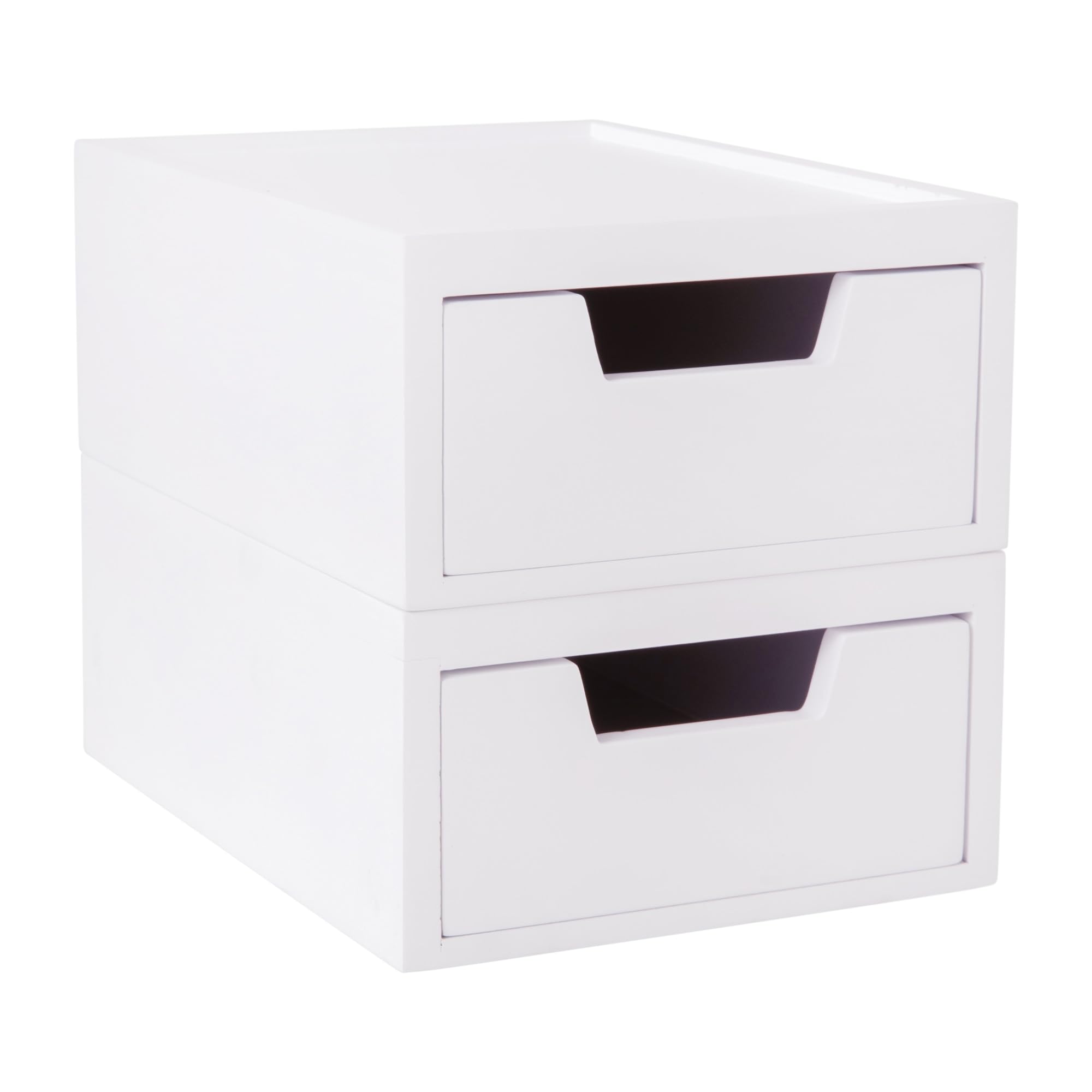 Martha Stewart Weston Stackable Wooden Storage Boxes with Pullout Drawers, Engineered Wood Storage Organizers, 2 Pack, 5.25" x 7", White