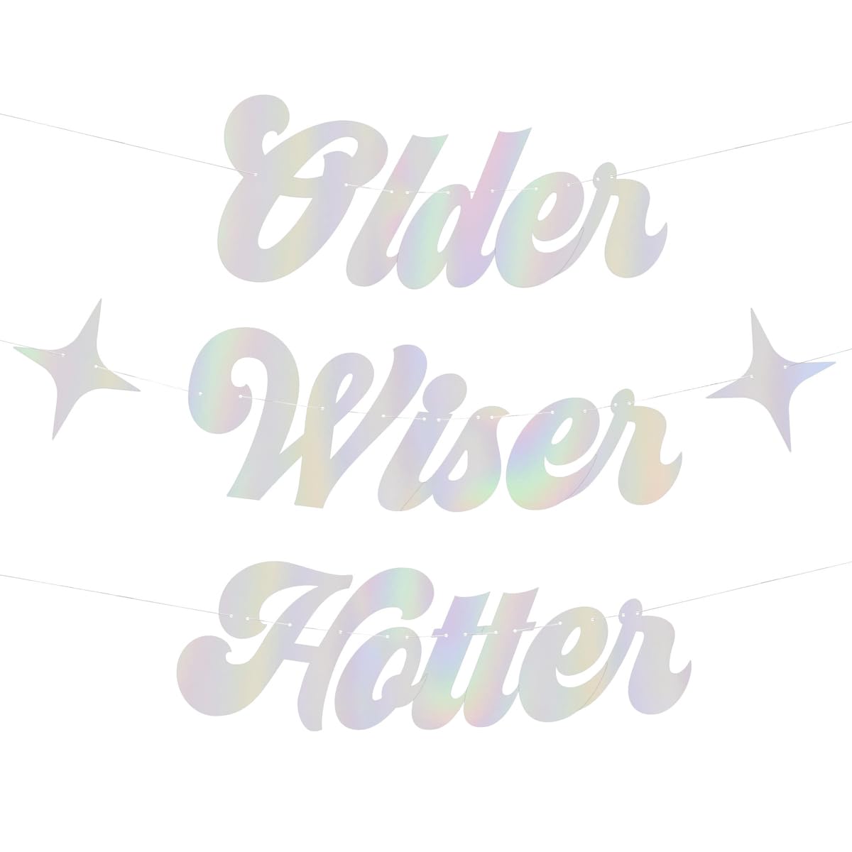 xo, Fetti Older Wiser Hotter Banner - Iridescent, 3 Ft. | Fun Birthday Party Decorations, 30th Birthday Decor, HBD Supplies, Gag Gift, Cute Disco Photobooth Backdrop, 40s, 50s