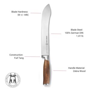 Zebra Wood, 6-Piece BBQ Knife Set, Fully Forged Stainless Steel Grilling Utensils Including Brisket Knife, Butcher Knife, Chef's Knife, Boning Knife, Carving Fork, Knife Carrying Roll