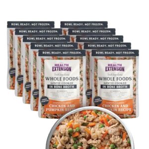 health extension gently cooked chicken & pumpkin dog food, (9 oz, 255 g) – bowl ready with bone broth, omega-3s & superfoods for all life stages (case of 10 pouches)