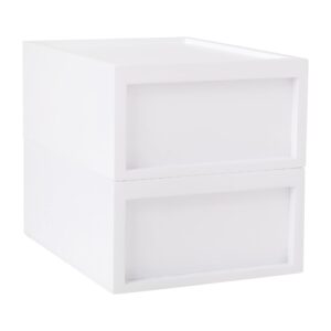 Martha Stewart Weston Stackable Wooden Storage Boxes with Pullout Drawers, Engineered Wood Storage Organizers, 2 Pack, 5.25" x 7", White