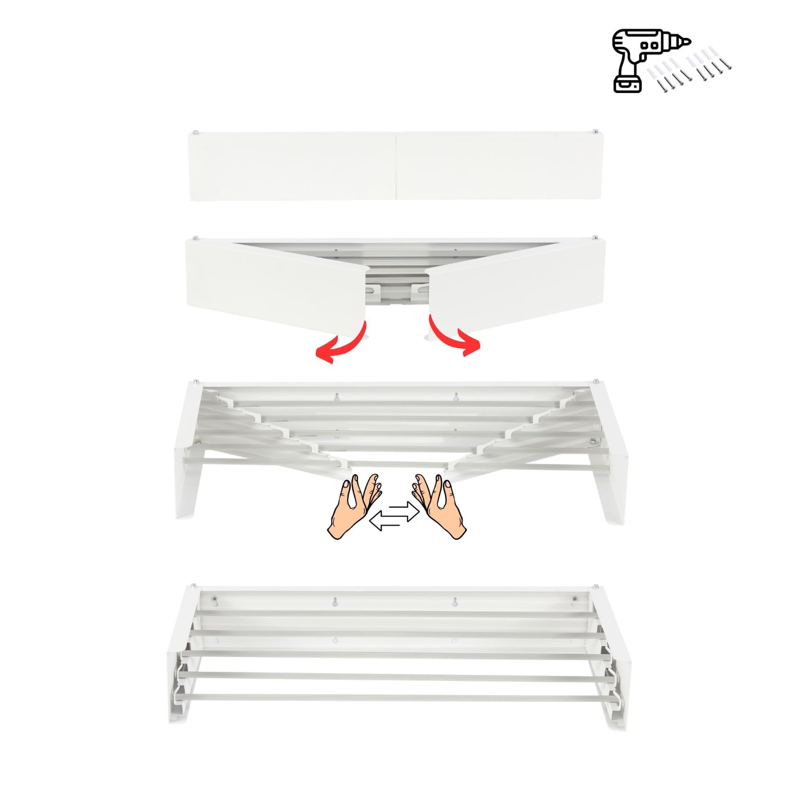 foxydry HIDE Wall Mounted Clothes Airer Balcony Wall Mounted Clothes Airer Outdoor Indoor Retractable Clothes Drying Rack (28 Inch, White (Limited Edition))