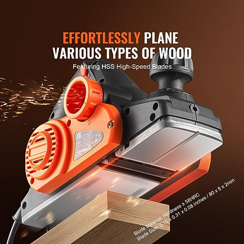 VEVOR Electric Hand Planer, 3-1/4" width Corded Electric Hand Planer, 16500 RPM High-Speed Powerful Electric Handheld Planers for Woodworking, Wood Chamfer DIY, Smooth Finish Carpentry Tool, FCC-SDoC