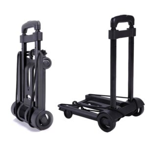 Folding Hand Truck Dolly Cart, Collapsible Hand Cart with Adjustable Handle Lightweight Trolley Cart for Moving, Travel, Shopping, Office Use, Portable and Compact