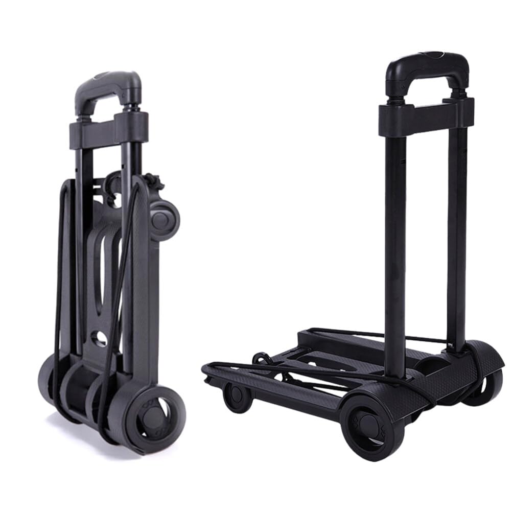 Folding Hand Truck Dolly Cart, Collapsible Hand Cart with Adjustable Handle Lightweight Trolley Cart for Moving, Travel, Shopping, Office Use, Portable and Compact