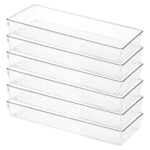 voittozege 6 pack clear drawer organizer trays plastic drawer organizers set 15 x 6 x 2 inch desk drawer divider storage bins stackable drawer organizer trays for dresser makeup kitchen office