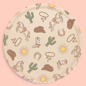 xo, Fetti Western Rodeo Paper Plates - 24 pk, 9" | Cowboy Birthday Party Decorations, Howdy Cowgirl Supplies, Yeehaw Western Baby Shower Favors, Wild West Theme Tableware