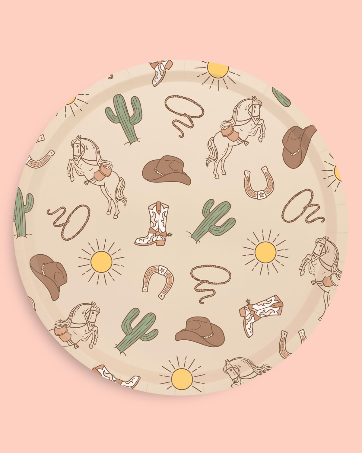 xo, Fetti Western Rodeo Paper Plates - 24 pk, 9" | Cowboy Birthday Party Decorations, Howdy Cowgirl Supplies, Yeehaw Western Baby Shower Favors, Wild West Theme Tableware