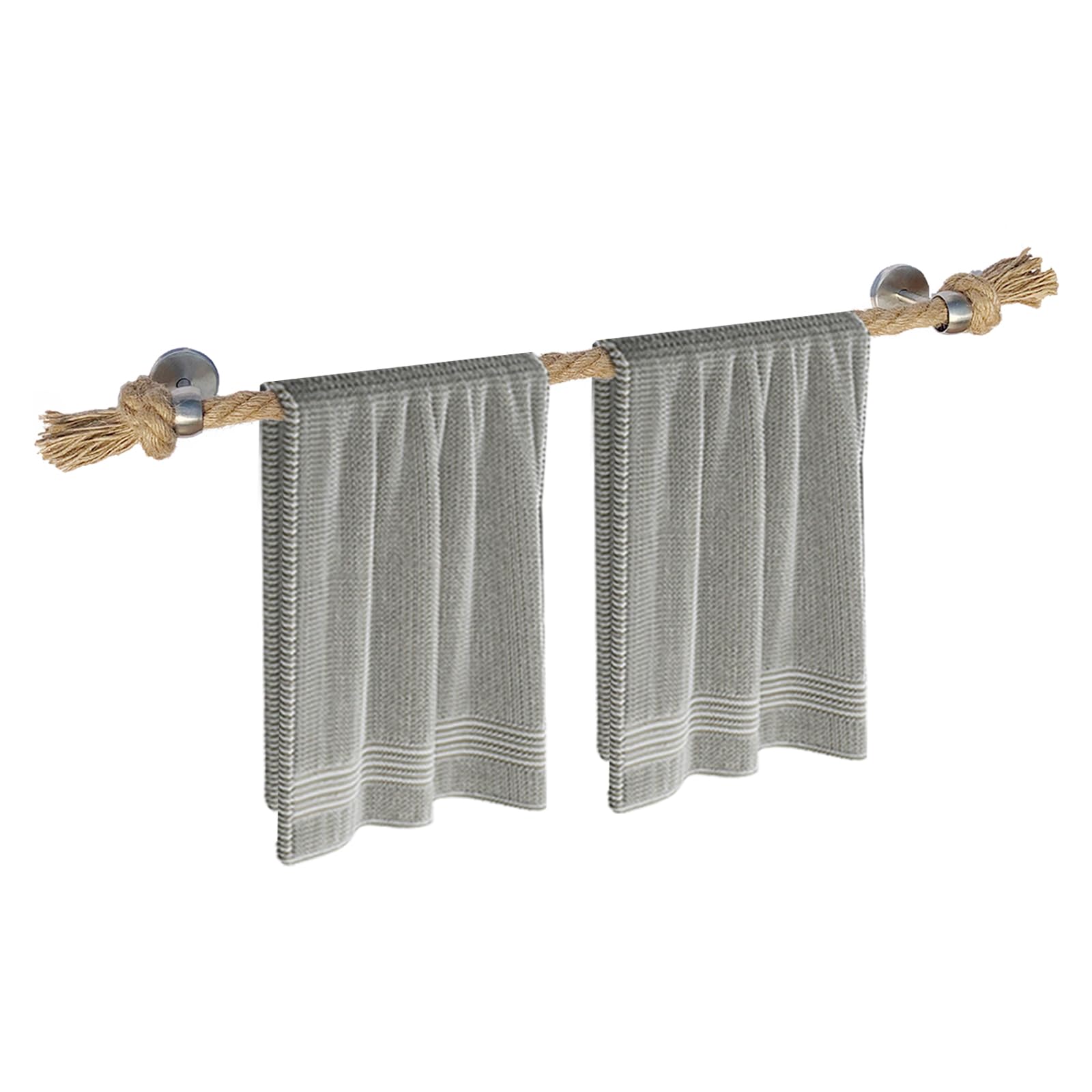 Perfeso.L 26'' Rustic Nautical Rope Towel Rack with Knot Design for Coastal Bathroom Decor Bathroom Accessories Wall Mount Towel Holder Towel Bar Silver Stainless Steel