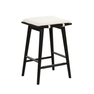 Nathan James Barker Counter Height Wood Barstool with Upholstered Cushion, Backless Island Stool for Kitchen, Black/Cream Boucle, Set of 2