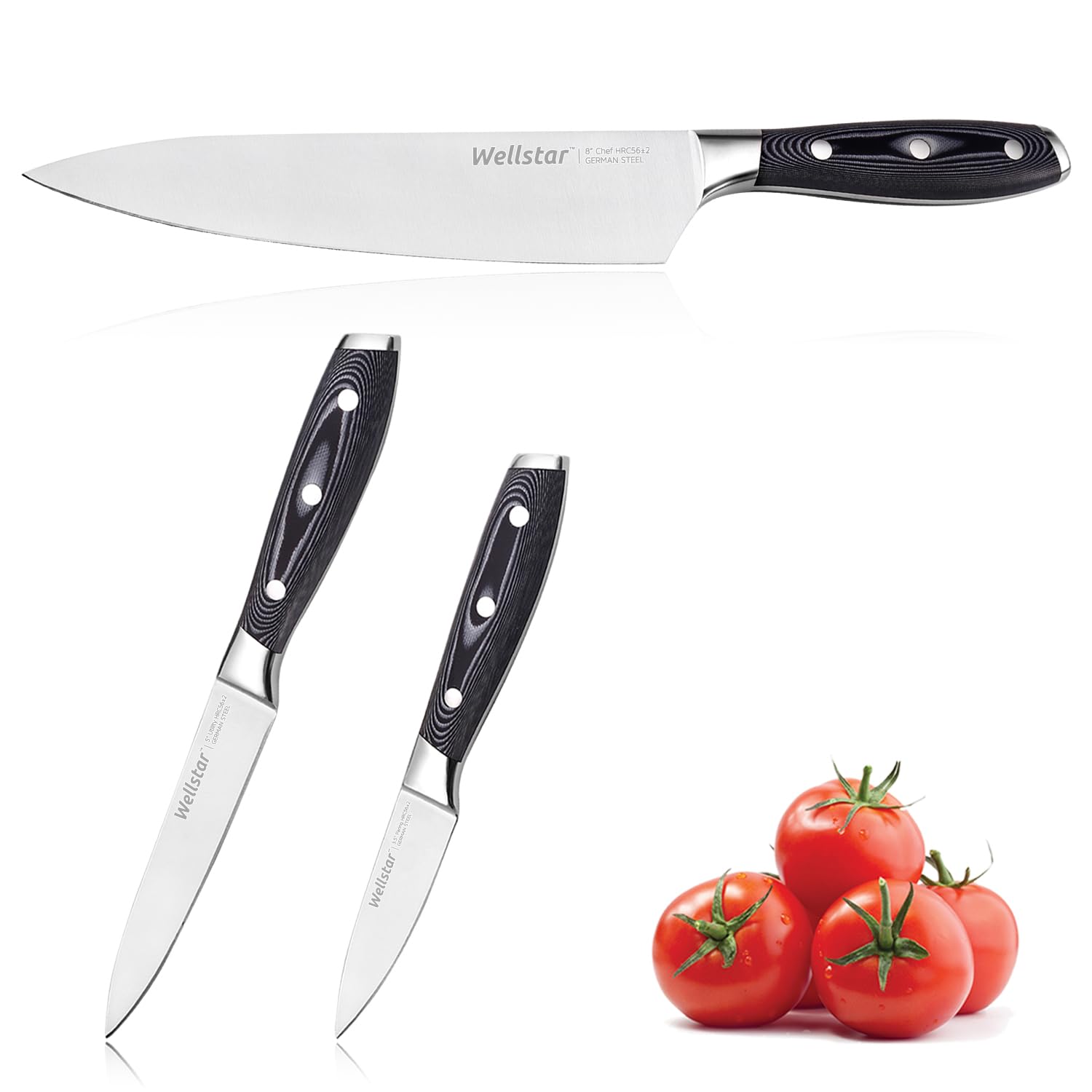 WELLSTAR Pro-Grade 3-Piece Chef Knife Set - Razor-Sharp High-Carbon Steel for Culinary Mastery at Home or Pro Kitchens