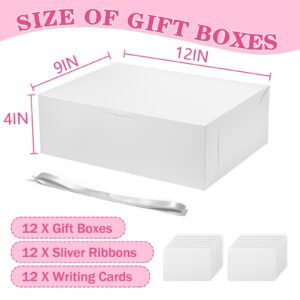 YOXIFUFA 12 pcs Large White Gift Box with Lid,12x9x4 Inch Collapsible Gift Wrap Box with Ribbon, Party Favor Boxes for Presents, Valentine's Day,Wedding, Party Favor,Birthday, Bridesmaids Gifts