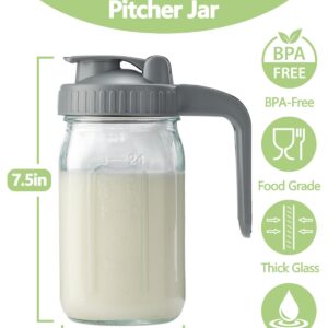 32oz Glass Pitcher with Lid & V-shaped Pour Spout - 1 Quart Breastmilk Pitcher Double Leak Proof, Creamer Container for Sun Tea, Juice, Cold Brew Coffee, Breastmilk Storage Container