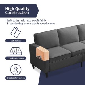 ijuicy Convertible Sectional Sofa Couch, L Shaped Upholstered Couch with Movable Storage Ottoman & Side Pockets, Modern Linen Fabric Couches for Living Room,Apartment,Office (Dark Grey)